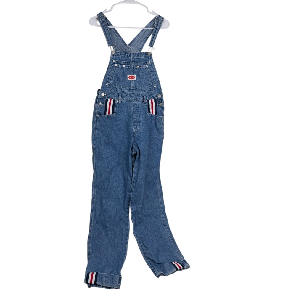 REVOLT Denim Overalls Red White Blue Stripes Women's Sz SVintage 80s 90s